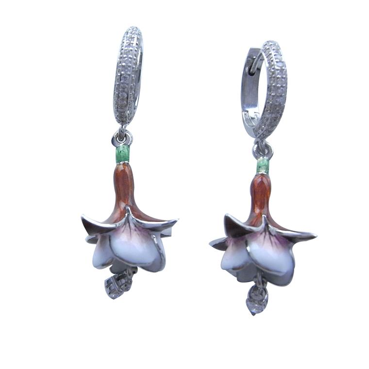 Ilgiz F for Annoushka drop earrings with enamelled flowers and diamonds.